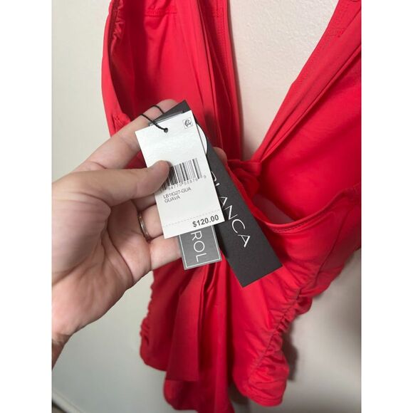 La Blanca Swimsuit Women's 14 Pink Guava NWT one piece Island Goddess High Neck - Picture 5 of 8